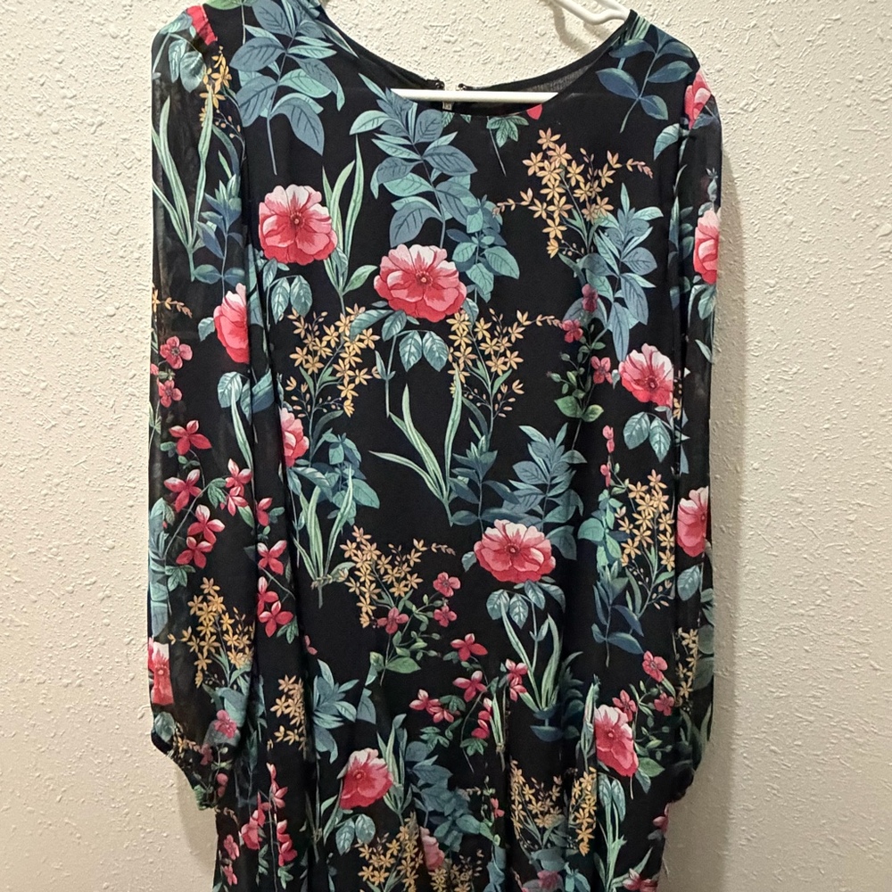 Tommy Hilfiger Girls Floral Dress Black Long Sleeve Size 14